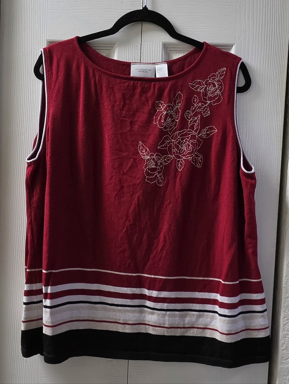 Liz Claiborne Red Floral Embroidered Sleeveless Tank, Size 3X
